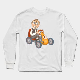 Happy boy on a pedal car illustration Long Sleeve T-Shirt